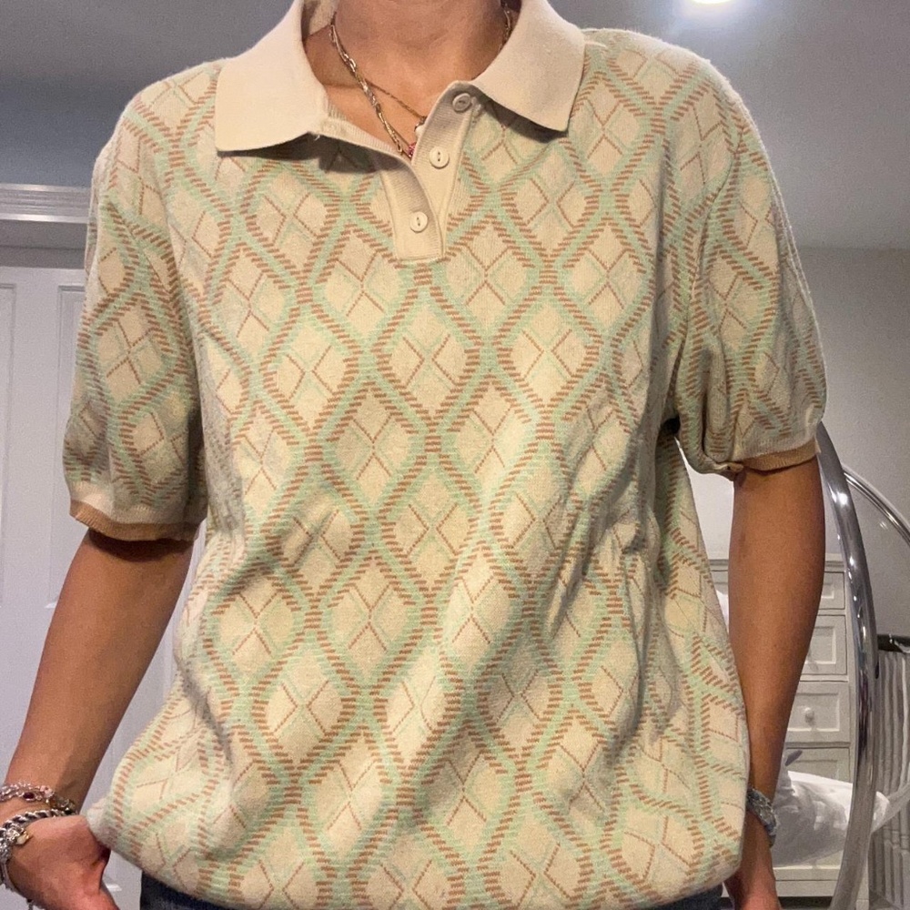 Urban Outfitters Women's Cream and Green Polo-shirt